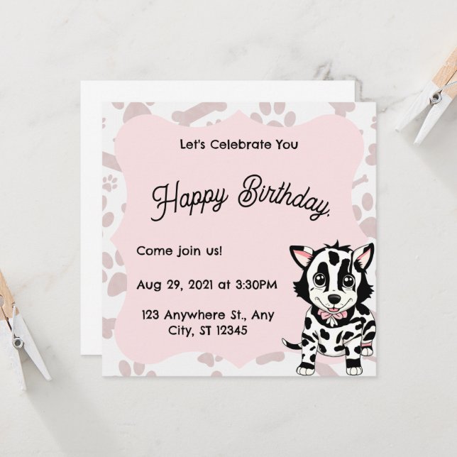 Dog drawing invitation for women's party.  (Front/Back In Situ)