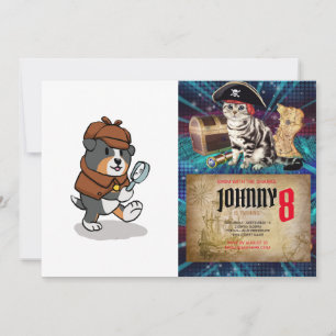 Dog dressed up like a detective choose back colo invitation