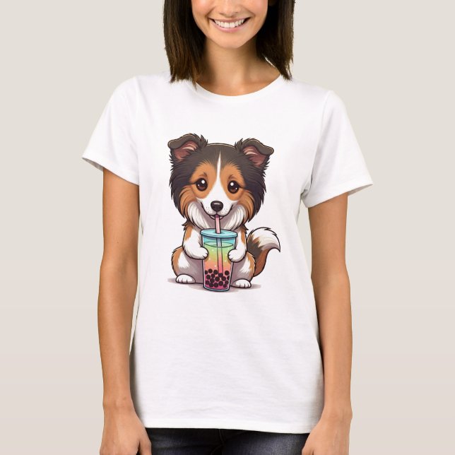 Dog drinking Boba T-shirt (Front)