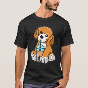 Dog Drinking Bubble Tea Cute Animals With Boba Tea T-Shirt