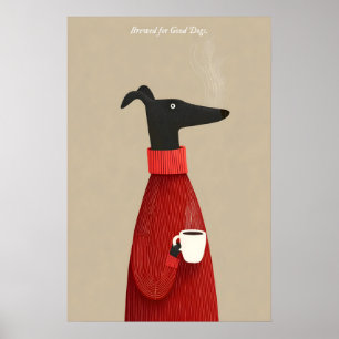 Dog Drinking Coffee Art Print Cozy Canine Coffee