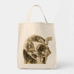 Dog Drinking on Grocery Tote Bag