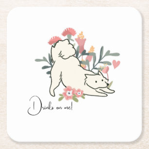 Dog Drinks on Me Spring Cocktail Wedding  Square Paper Coaster