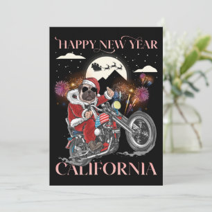 Dog Drives A Motorcycle To California Holiday Card