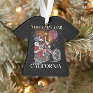 Dog Drives A Motorcycle To California Ornament