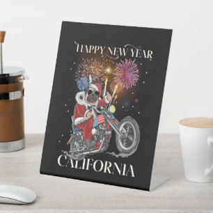 Dog Drives A Motorcycle To California Pedestal Sign