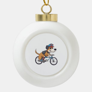 dog driving a bicycle ceramic ball christmas ornament