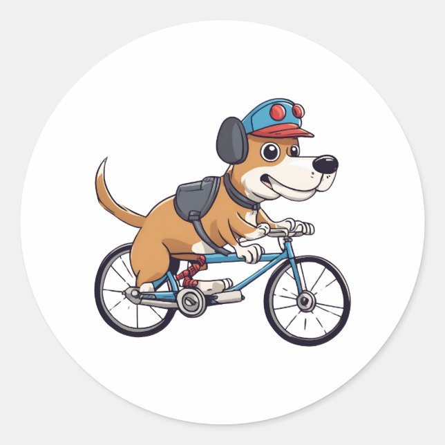 dog driving a bicycle classic round sticker (Front)