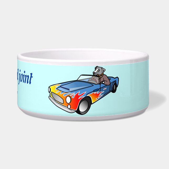 Dog driving car bowel. (Front)