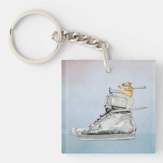 Dog Driving Shoe Square Acrylic Keychain (Front)