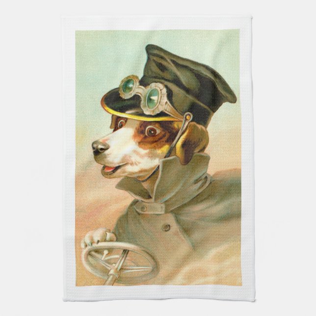 Dog driving tea towel (Vertical)