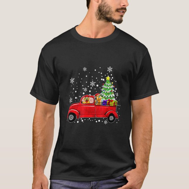 Dog Driving Xmas Truck Christmas Tree Lights Dog T-Shirt (Front)