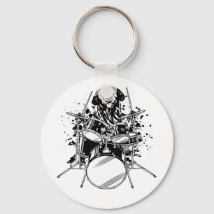 Dog Drummer Playing Drums Button Key Ring