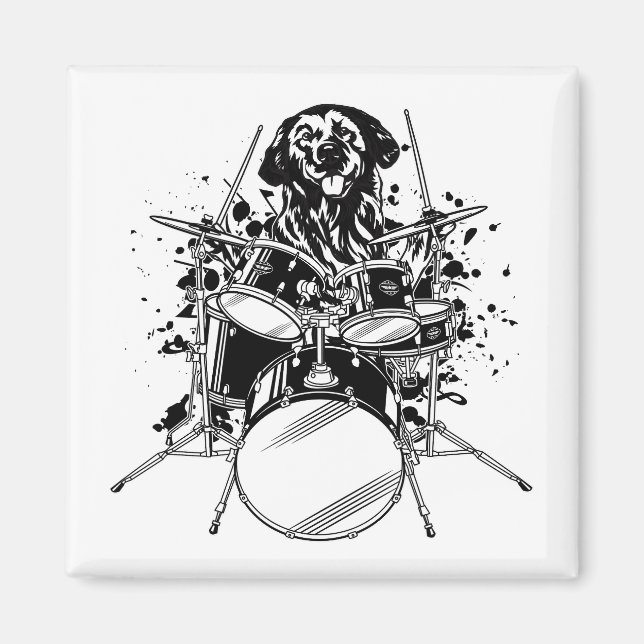 Dog Drummer Playing Drums Square Magnet (Front)