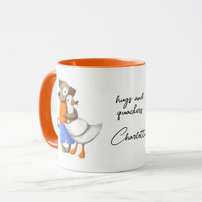 Dog Duck Funny Love Script Personalised Name Mug (Front Left)