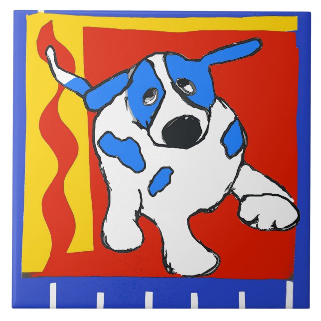 Dog,  Dutch Delft Look Ceramic Tile (Front)