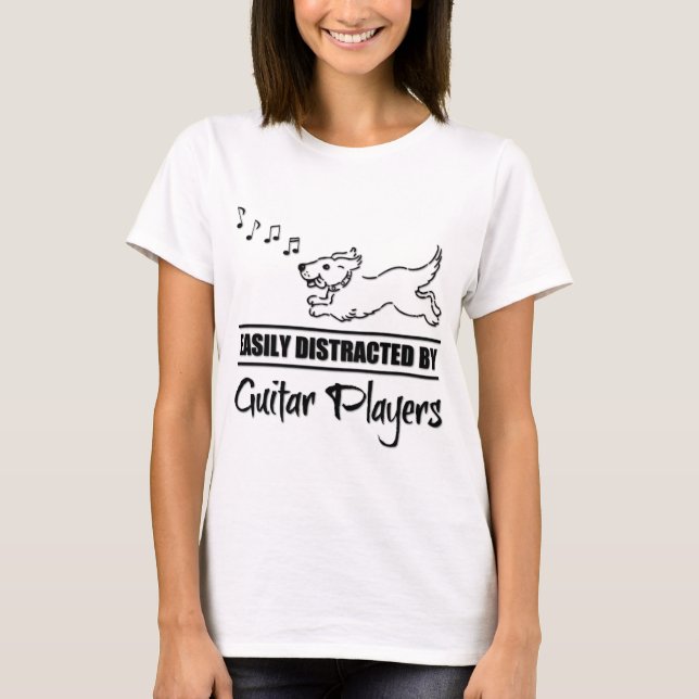 Dog Easily Distracted By Guitar Players Music T-Shirt (Front)