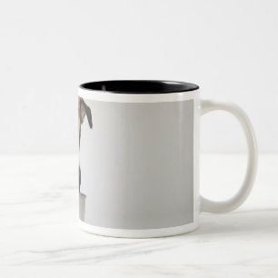 Dog eating from bowl Two-Tone coffee mug