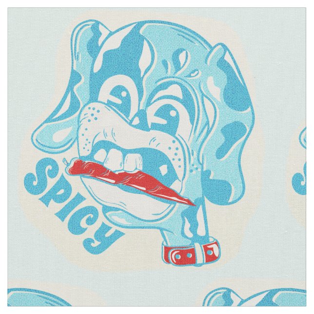 Dog eating hot chilli pepper fabric (Close Up)