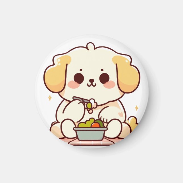 Dog eating lunch magnet (Front)