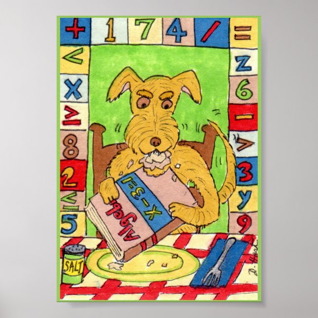 Dog Eating Math Homework Mini Folk Art Poster (Front)