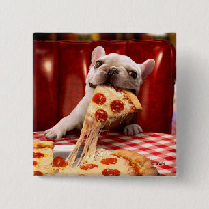 Dog Eating Pizza Slice 15 Cm Square Badge
