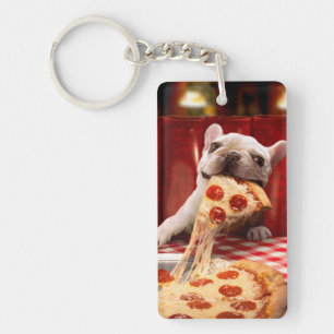 Dog Eating Pizza Slice Key Ring