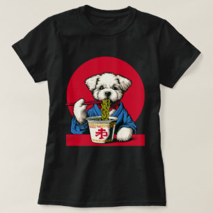 Dog Eating Ramen Noodles Cute Vintage Japanese Art T-Shirt