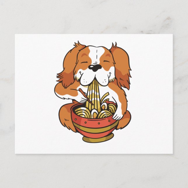 Dog eating ramen noodles postcard (Front)