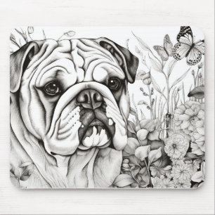 Dog English Bulldog Peaceful Nature Prairie Sketch Mouse Pad