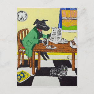 Dog Enjoying Coffee and Doughnuts Postcard