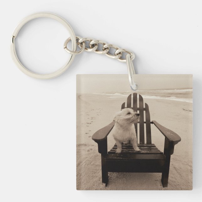 Dog Enjoying the Beach Key Ring (Front)
