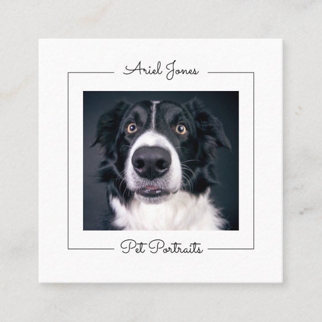 Dog Face Pet Portrait Photographer Custom Photo Square Business Card (Front)
