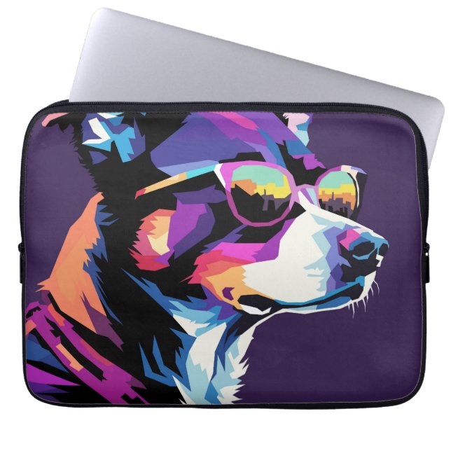 Dog face pop art laptop sleeve (Front)