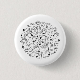 dog faces doodle 3 cm round badge