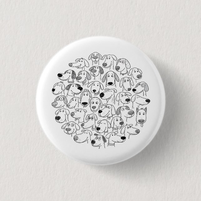  dog faces doodle  3 cm round badge (Front)