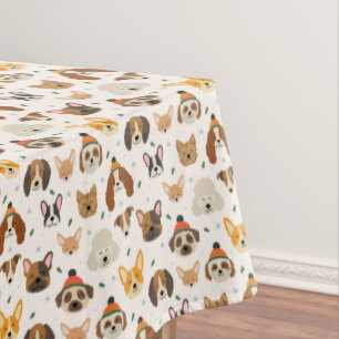 Dog Faces in Winter Hats Holiday Pattern Tablecloth