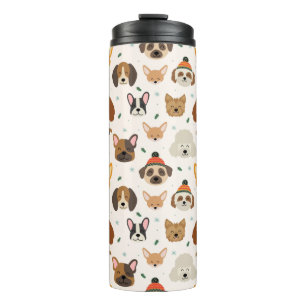 Dog Faces in Winter Hats Holiday Pattern Thermal Tumbler