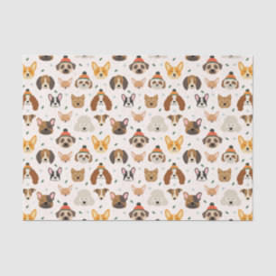 Dog Faces in Winter Hats Holiday Pattern Tissue Paper
