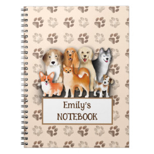 Dog family footprint pattern customisable name notebook
