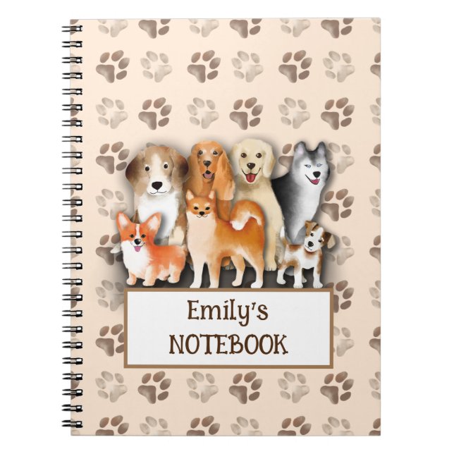 Dog family footprint pattern customisable name notebook (Front)