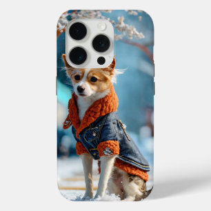 Dog Fashion Show – Adorable Cartoon Winter Scene iPhone 15 Pro Case