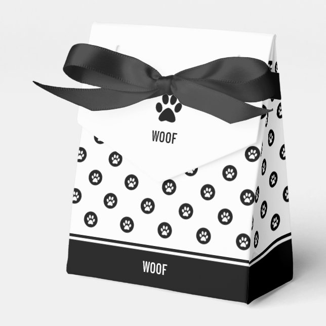 Dog Favour Box Black and White Paw Print Favour Bo (Front Side)