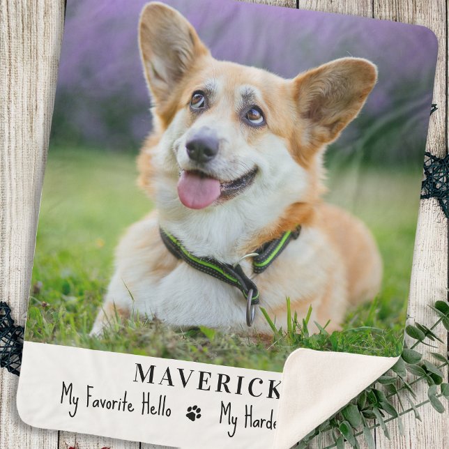Dog Favourite Hello Hardest Goodbye Pet Photo Sherpa Blanket (Creator Uploaded)
