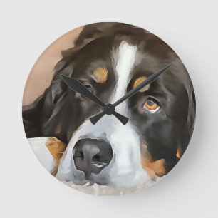 Dog, Female dog, Bernese mountain dog Round Clock