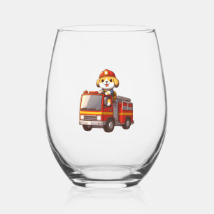 Dog Firefighter Classic T-Shirt (1) Stemless Wine Glass