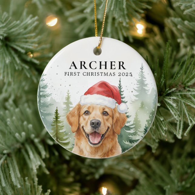 Dog First Christmas Pet Puppy Photo Personalised  Ceramic Ornament (Tree)