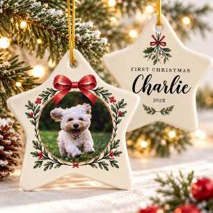 Dog First Christmas Photo Puppy Mistletoe Pet Ceramic Ornament