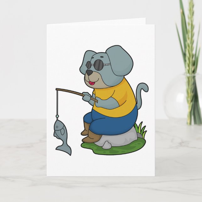 Dog Fishing Fisher Finshing rod Card (Front)