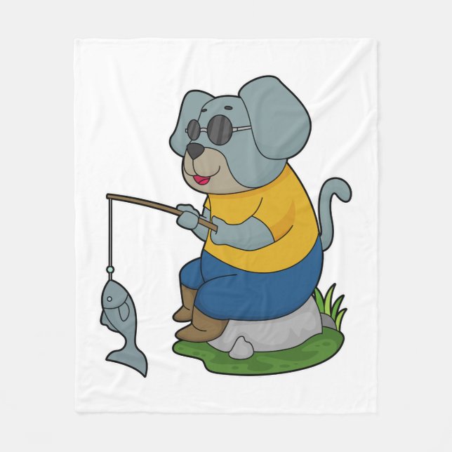 Dog Fishing Fisher Finshing rod Fleece Blanket (Front)